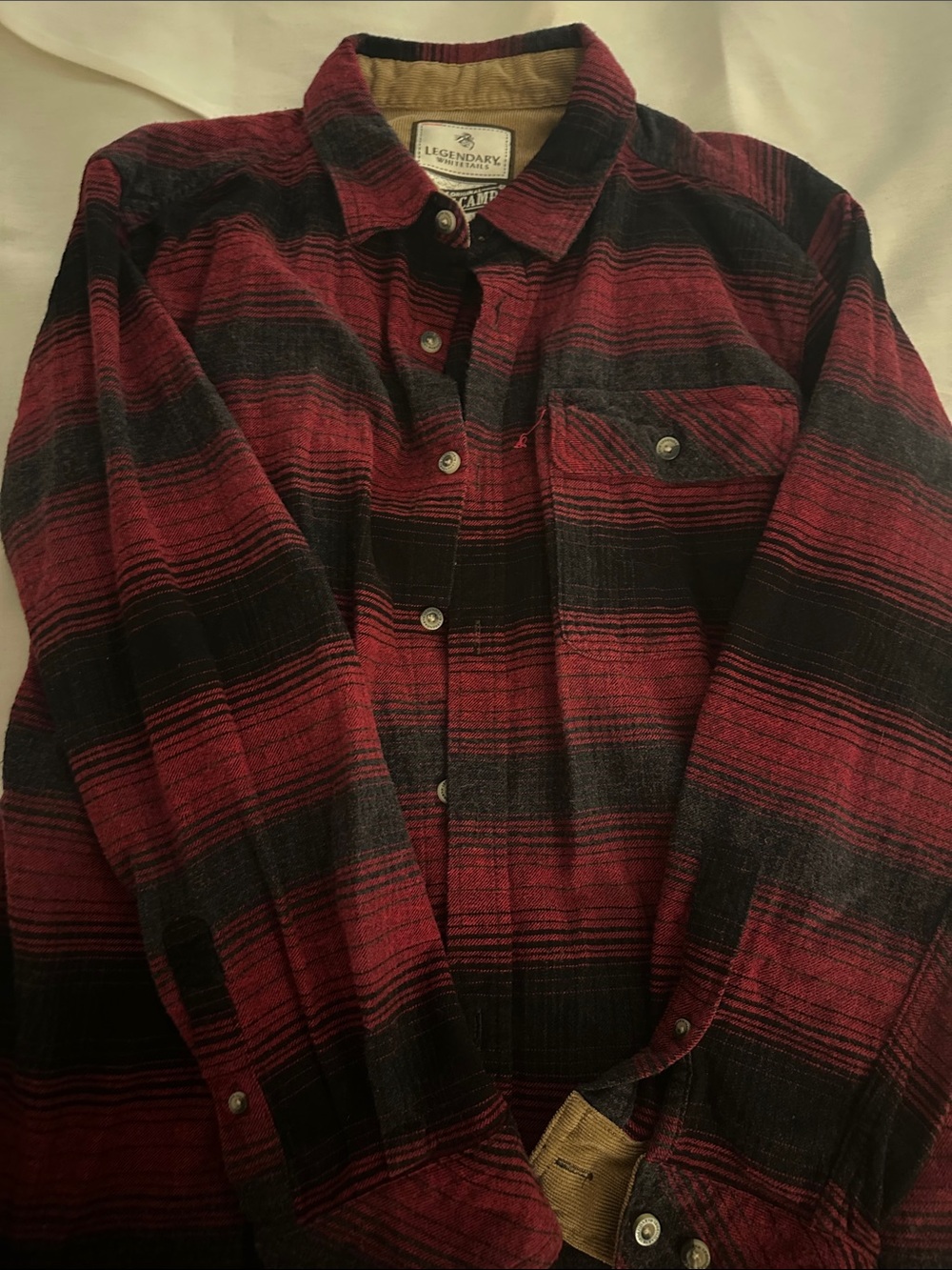 Legendary Whitetails Red and Black Striped Plaid Button-Down Shirt